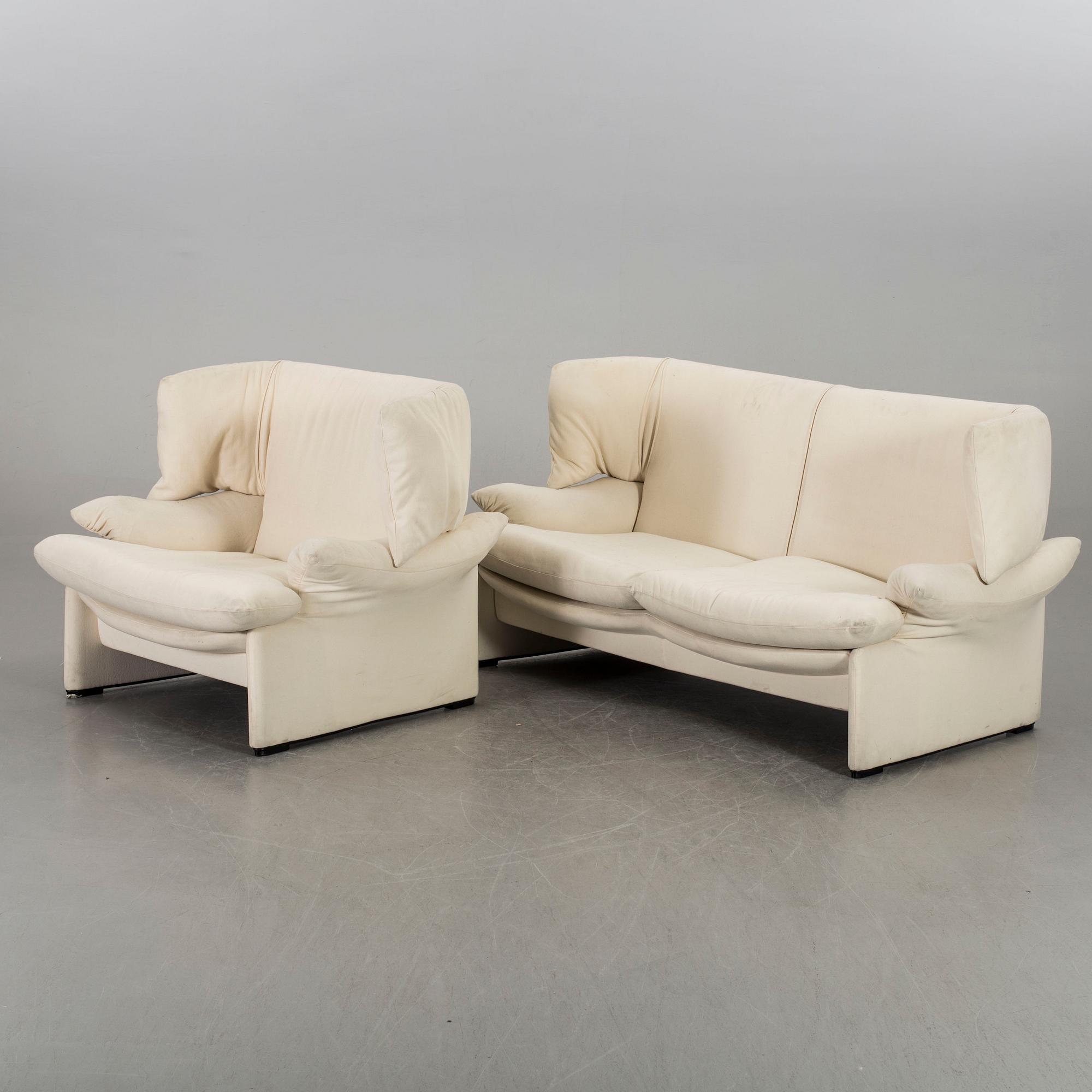 A VICO MAGISTRETTI "PORTOVENERE" SOFA AND ARMCHAIR, Cassina late 20th century.