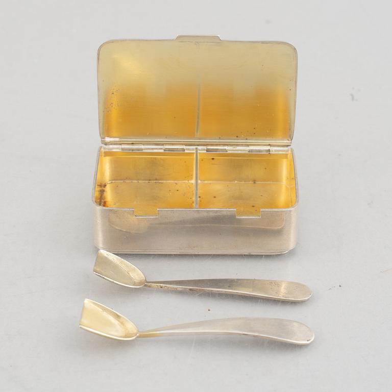 Atelier Borgila, salt- och pepparkar med skedar, sterlingsilver, Stockholm 1968.
