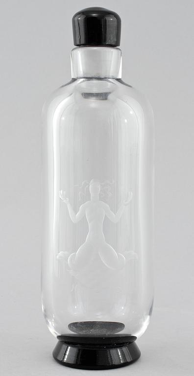 KARAFF samt GROGGLAS, 3 st, glas, Orrefors, 1933.