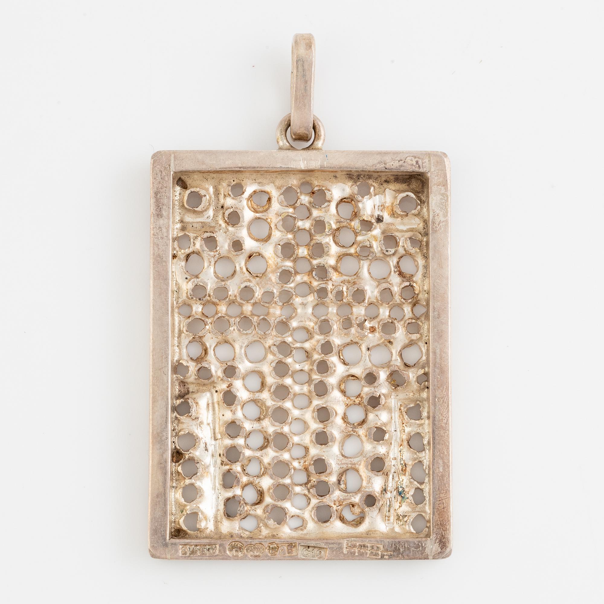 Lars Arby, a neck ring, two pendants and two pairs of earrings, silver, Gothenburg circa 1966, 1976, 1977 and 1980.