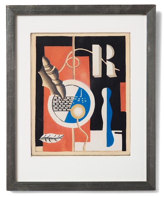 Fernand Léger After, "Le coquillage" pochoir, partly hand coloured by Erik Olson.