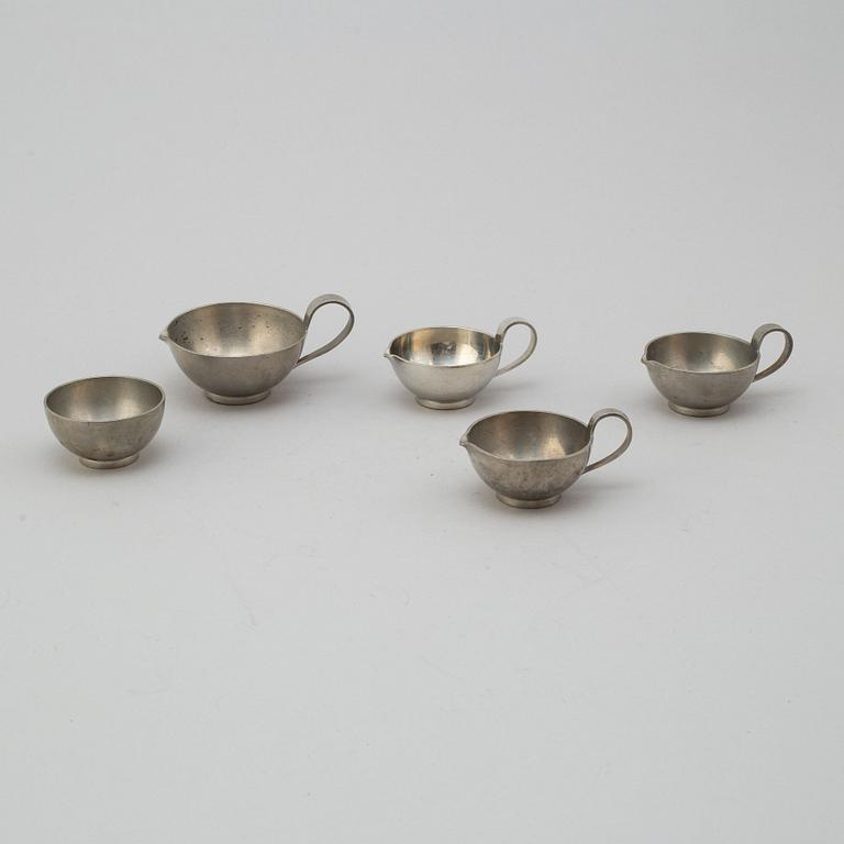 FIRMA SVENSKT TENN, 5 pewter parts, Stockholm 1930's-/40's.