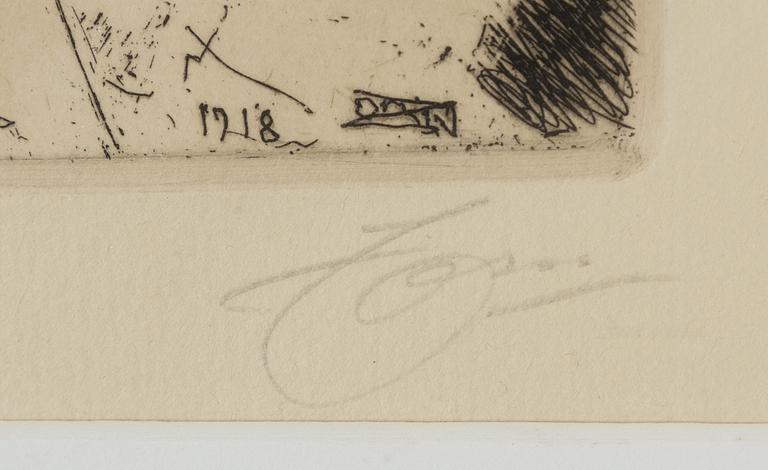 Anders Zorn, etsning, 1918, signerad i blyerts.