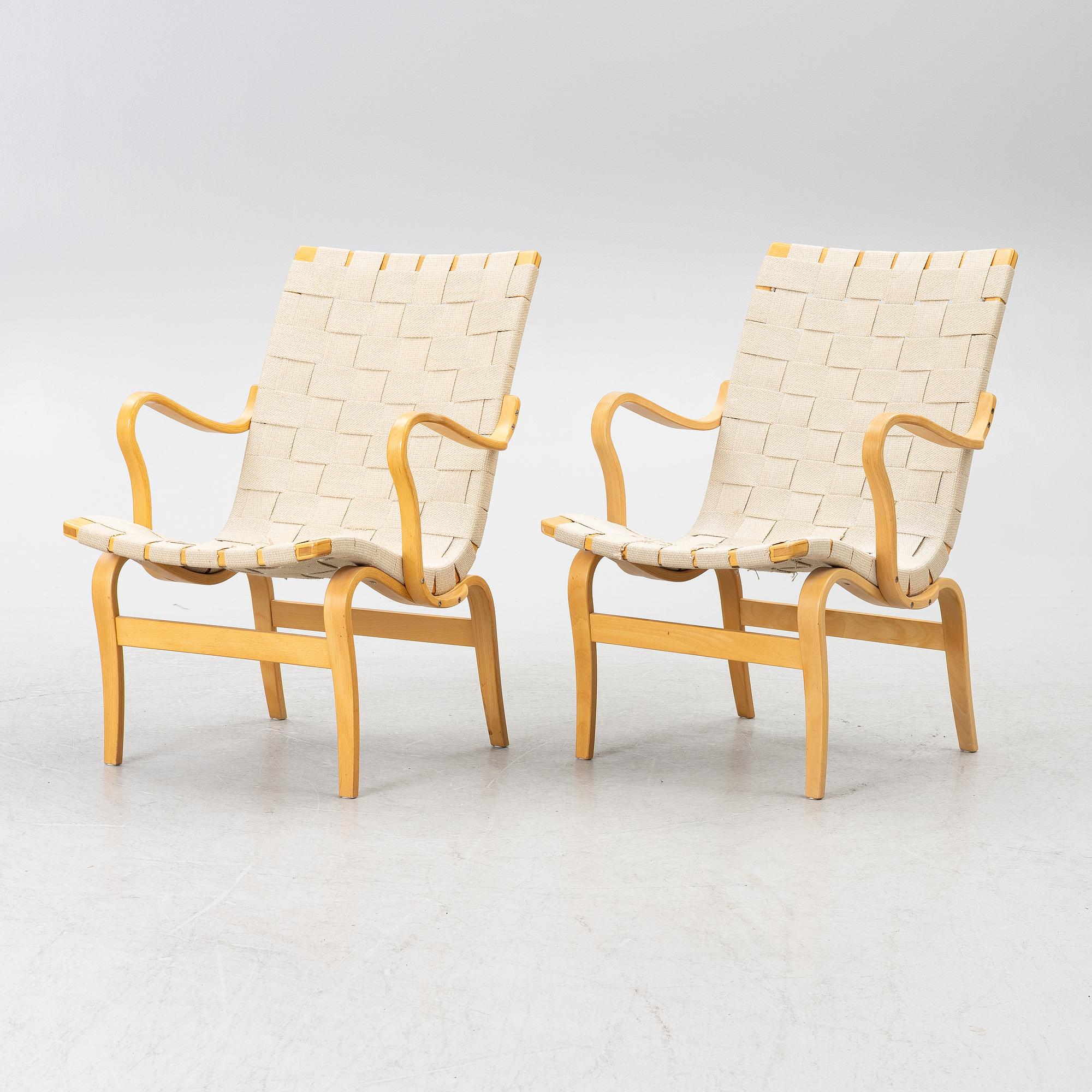 Bruno Mathsson, a pair of armchairs, "Eva", DUX, late 20th century.