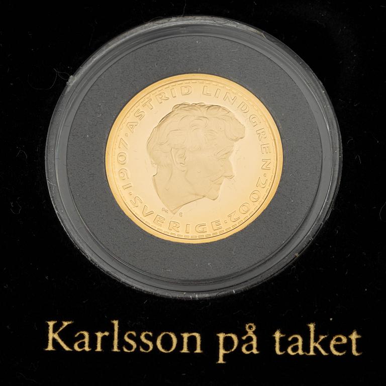 Astrid Lindgren, commemorative coins, 3 pcs, gold, 2004.