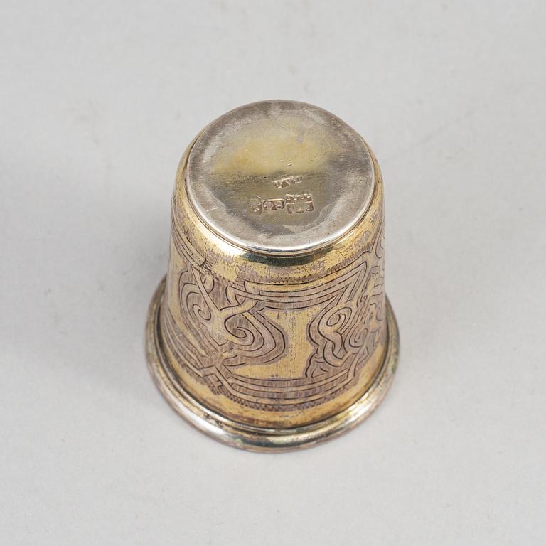 A Russian 19th century silver-gilt vodka-cup, unidentified makers mark, Moscow 1859.