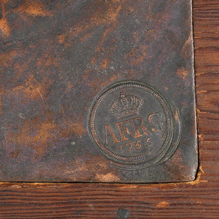 PLÅTMYNT, koppar, 4 Daler, Adolf Fredrik av Sverige, 1755.