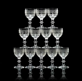 A set of twelve wine glasses, 19th century.