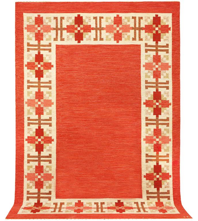 Fredrik Fider, a flat weave carpet, "klostergården", signed FF, c. 308 x 195 cm.