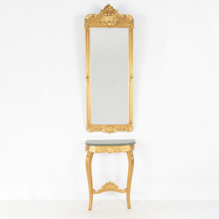 Spegel med konsollbord, rokokostil, 1900-talets mitt.