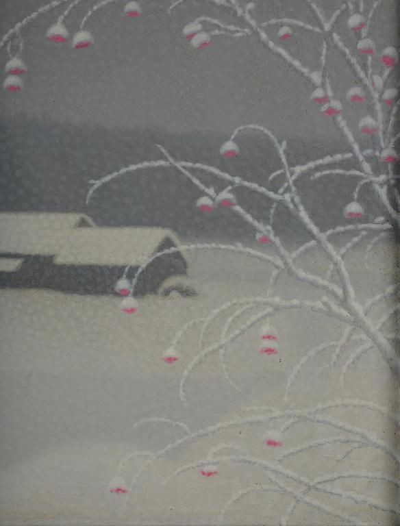 Bror Lindh, Rowan berries in a winter landscape.