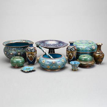 PARTI CLOISONNÉ, 13 delar, 1800/1900-tal.