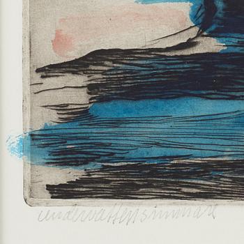 Hans Wigert, etching with watercolour, signed.