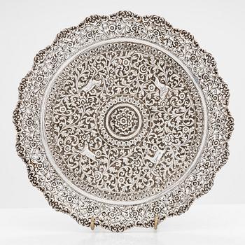 A silver salver, India late 19th century.