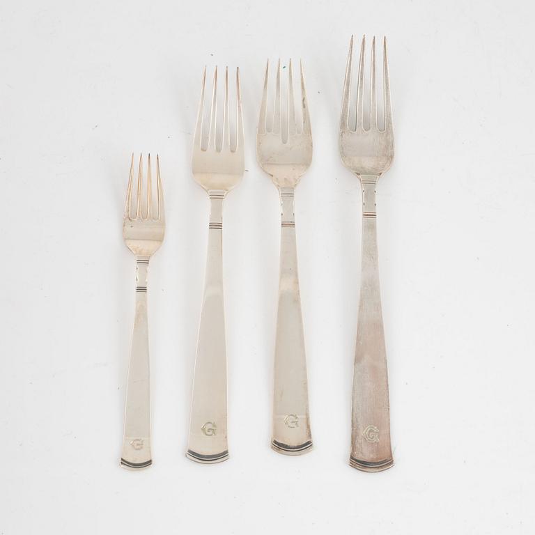 Jacob Ängman, a 130-piece silver flat wear set, "Rosenholm", Stockholm, Sweden, 1946-67.