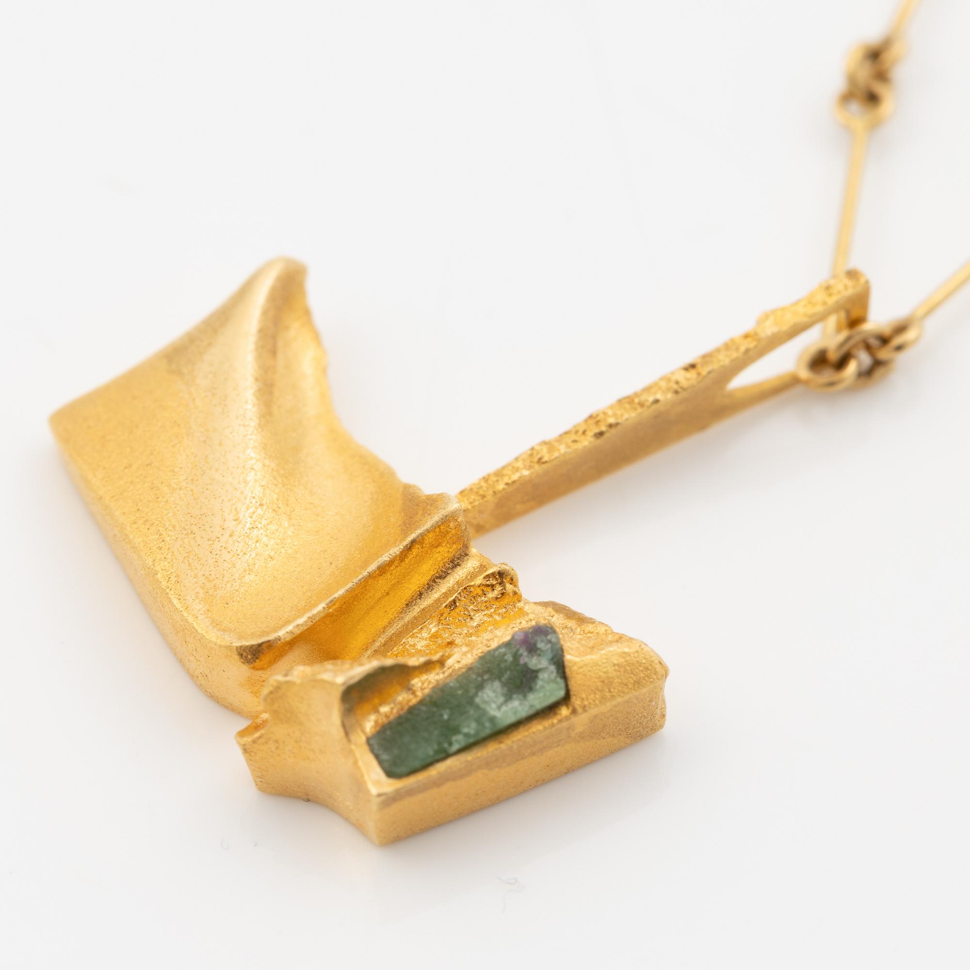 Björn Weckström, necklace, 18K gold with green stone, Finland 1976. For Lapponia.
