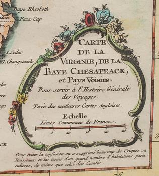 KARTA, "Carte de la Virginie, de la Baye Chesapeack, et pays Voisins"  troligen 1757, Nicolas Bellin.