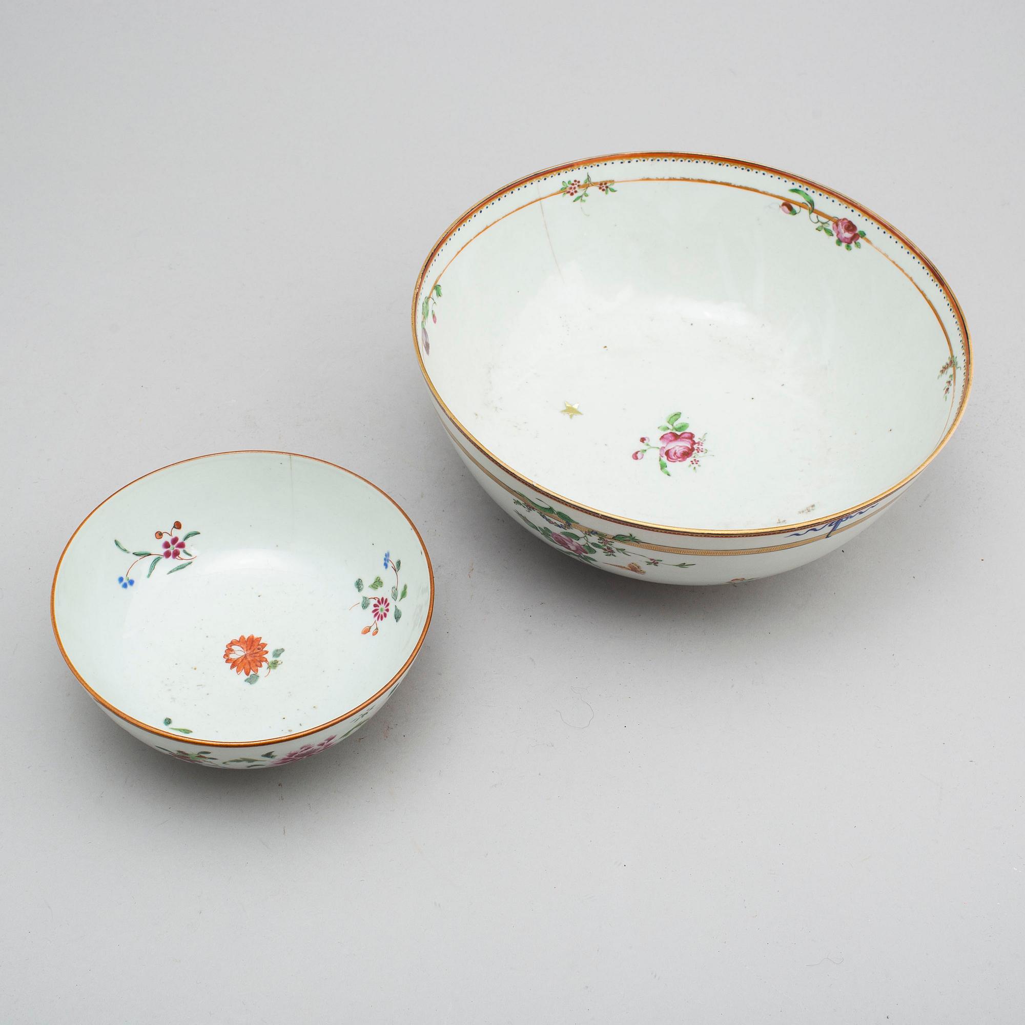 Two famille rose punchbowl and bowl, Qing dynasty, 18th century.