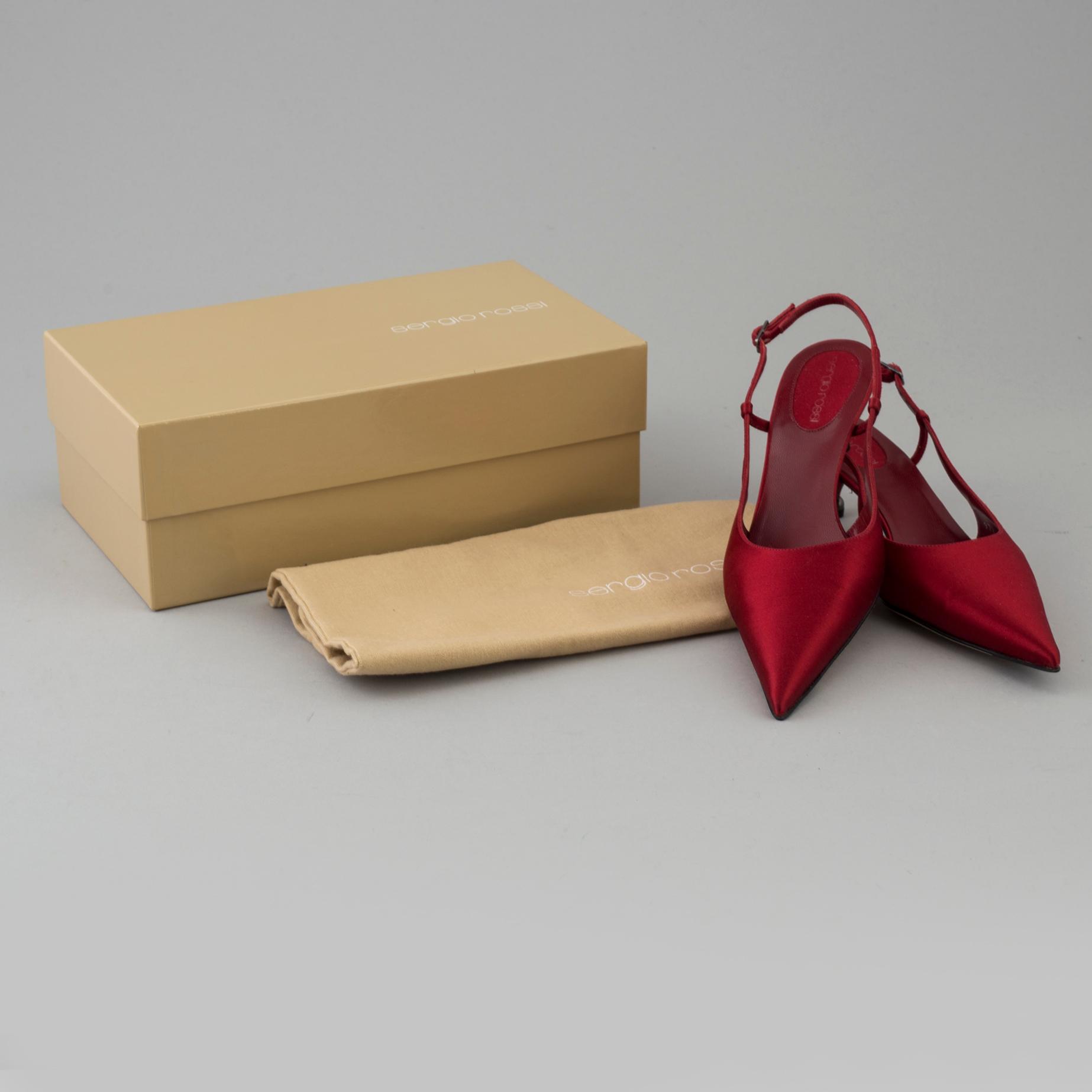 Red silk slingbacks by Sergio Rossi.
