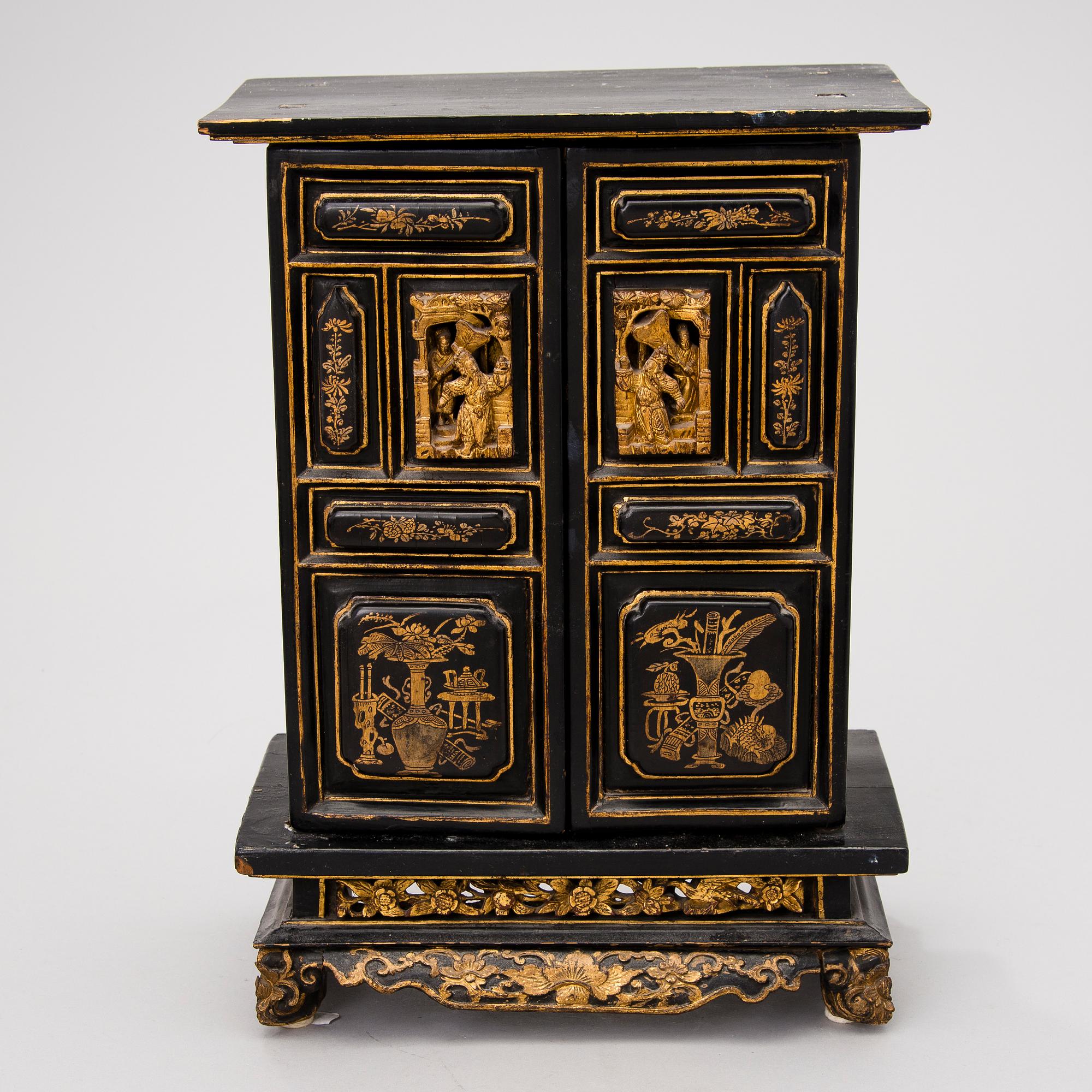 Black & Gold Painted Tibetan Altar Cabinet - 19th Century Black & Gold Painted Tibetan Altar Cabinet - 19th Century
