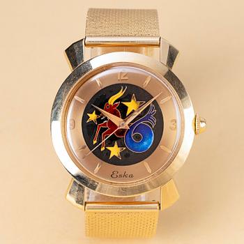1016. Eska, "Cloisonné Enamel Dial", "Capricorn", ca 1950.
