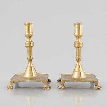 Candle holders, a pair, brass, 19th century.