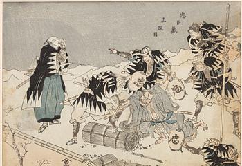 Utagawa Kuniyoshi and Utagawa Toyokuni, "Senzaki Yagoro Noriyasu" and "The Killing of Moronao".