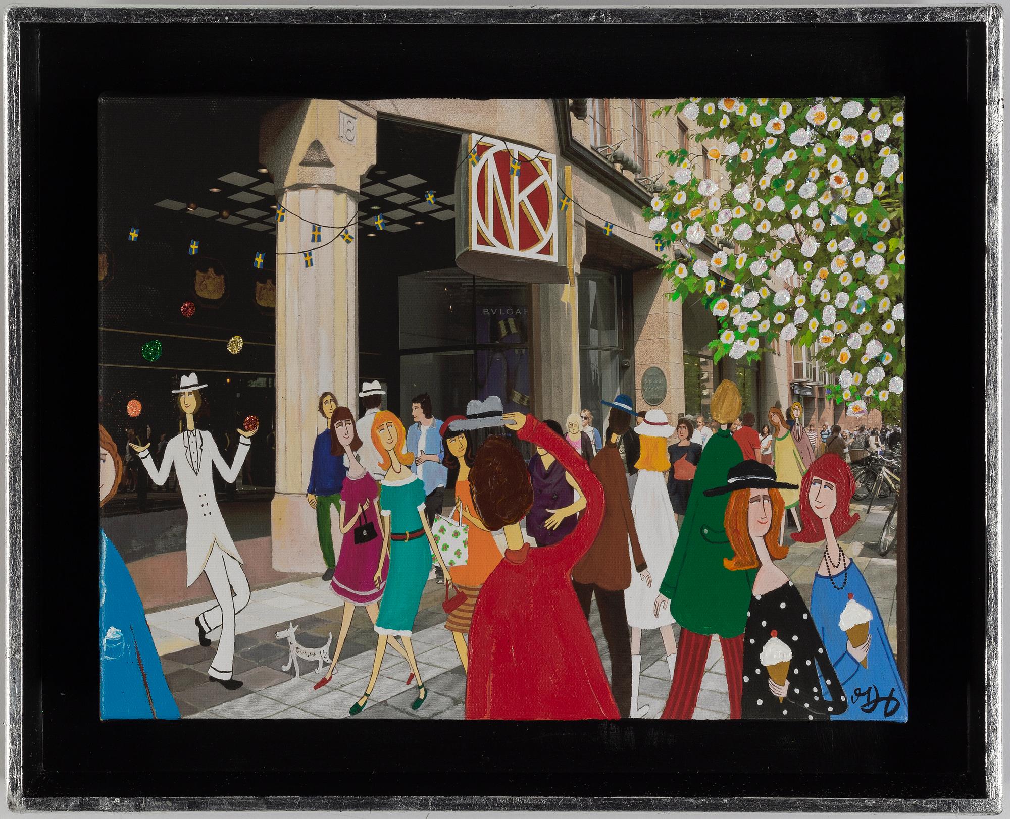 Marika Lang, mixed media on print, signed.