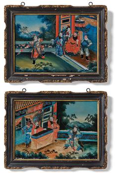 943. A pair of reverse glass paintings, Qing dynasty, 19th century.