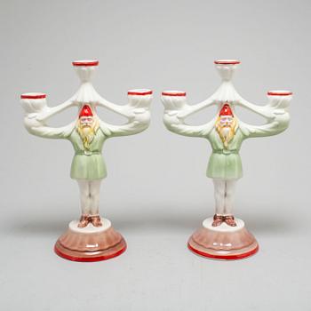 A pair of ceramic candelabra from Alcobaca, Portugal.