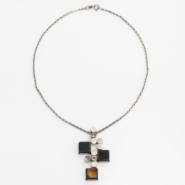 Elis Kauppi, pendant and bracelet, silver, spectrolite, Kupittaan Kulta, Turku 1965.