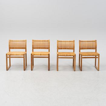Børge Mogensen, four 'BM61' rattan and oak chairs.