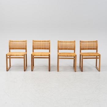 Børge Mogensen, four 'BM61' rattan and oak chairs.