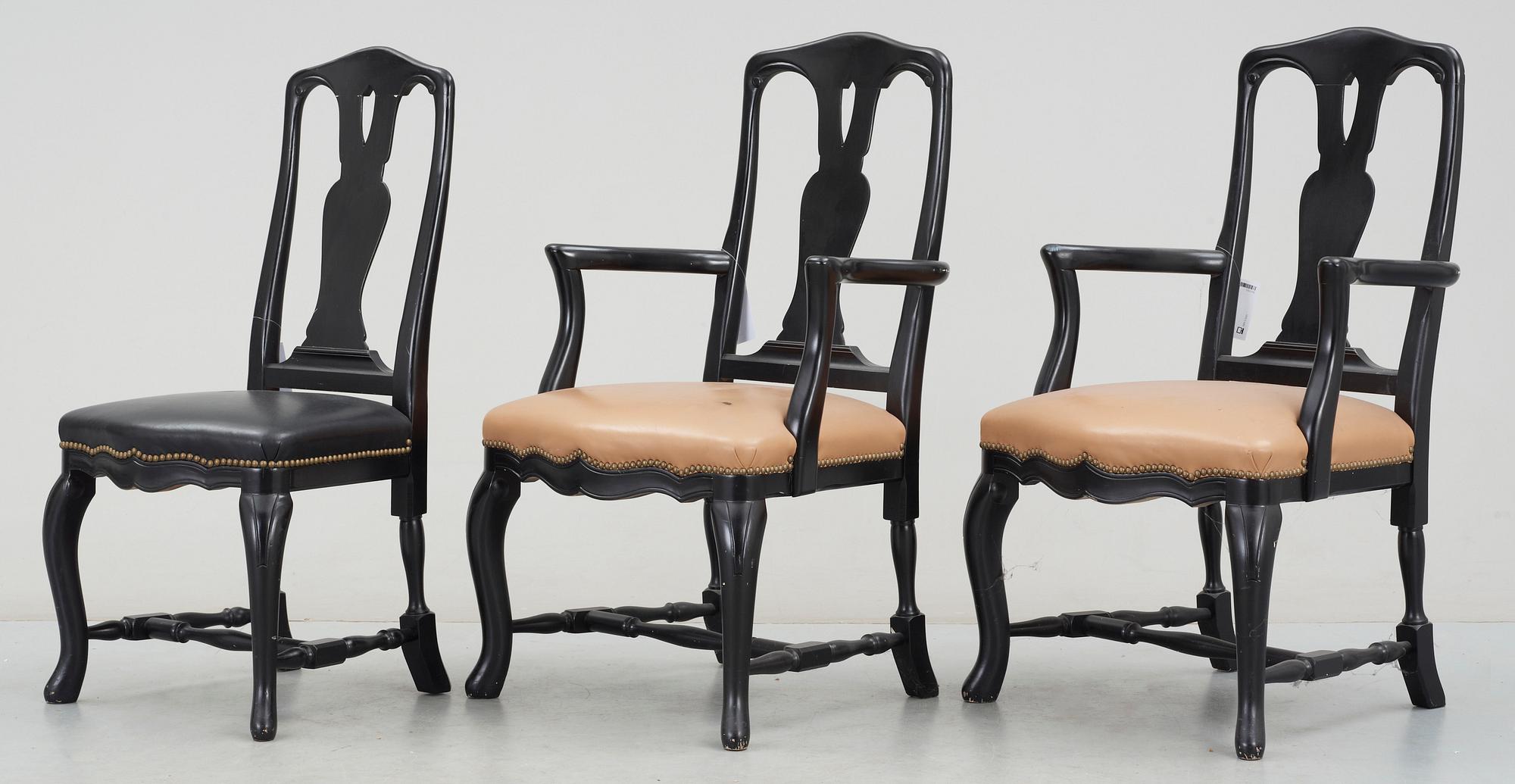 KARMSTOLAR samt STOL, 3 st, senbarockstil, 1900/2000-tal.