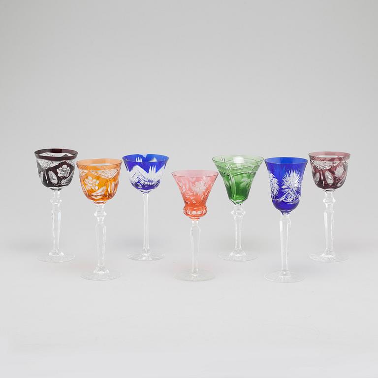 Seven wine glasses, 20th century.