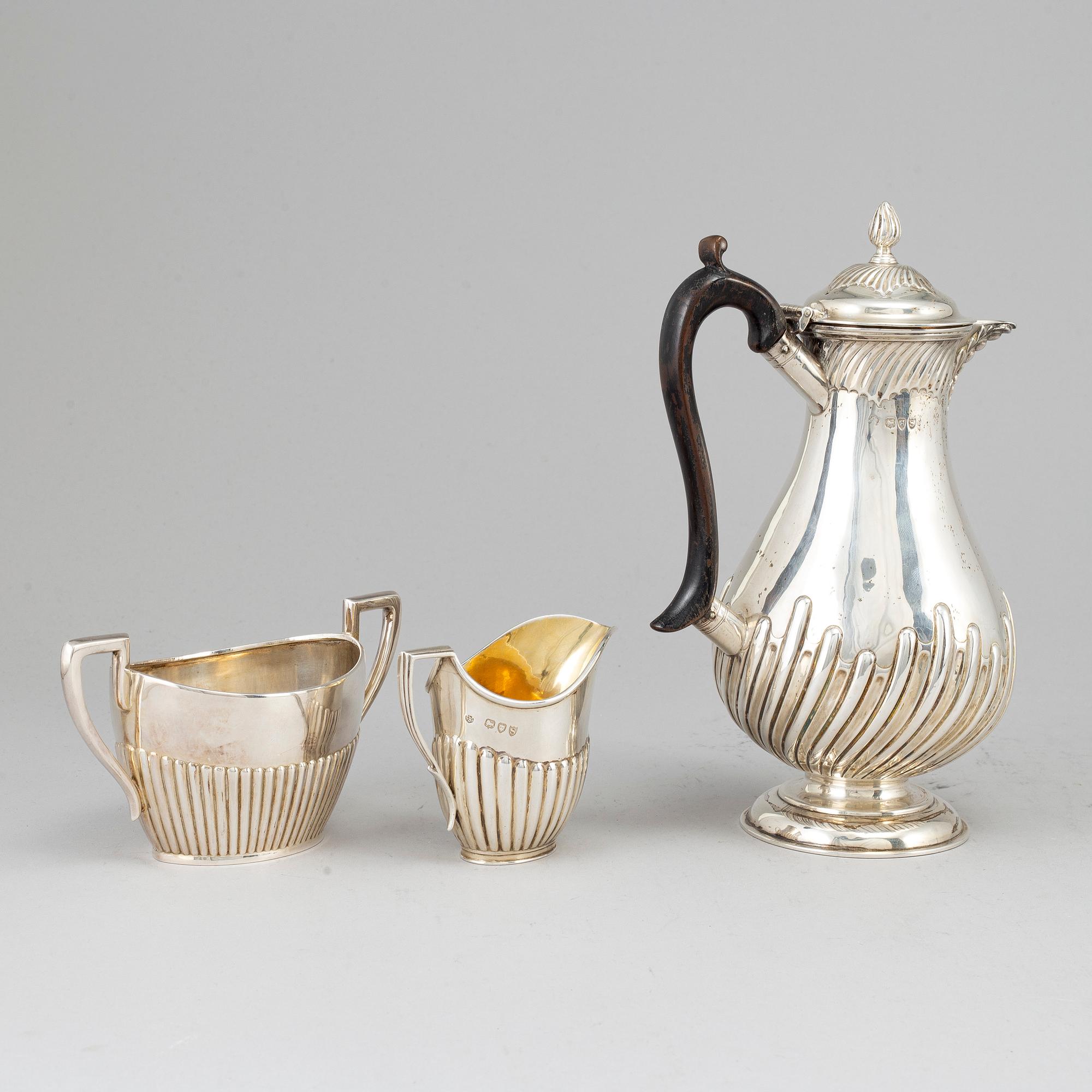 KAFFESERVIS, 3 delar, silver, 1893-1926.