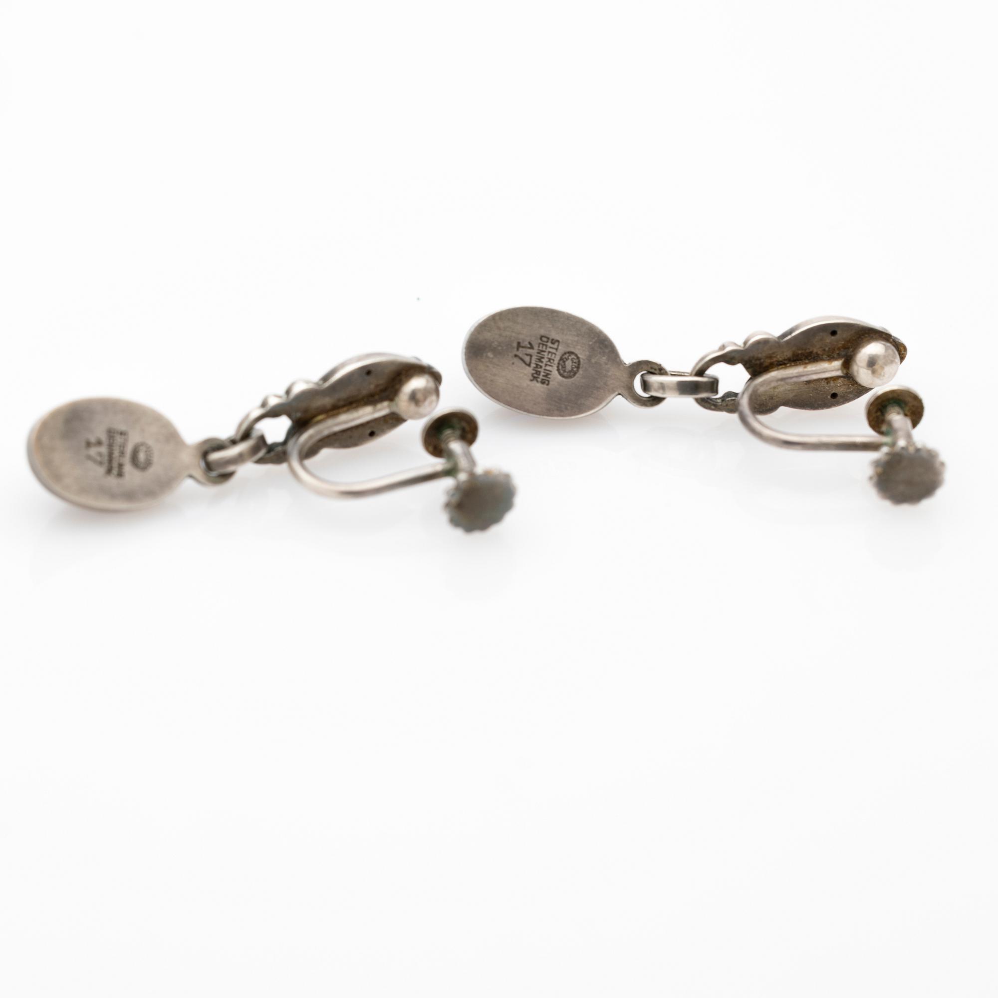 Georg Jensen, Earrings, a pair, sterling silver with blue stone.