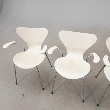 Arne Jacobsen, a set of four  "Sjuan" armchairs from Fritz Hansen Denmark.