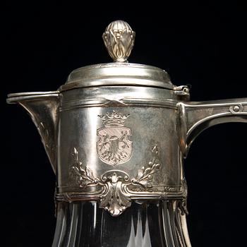 VINKANNOR, ETT PAR, silver och glas, Tyskland, finska importstämplar av V. Lindman Helsingfors 1909.