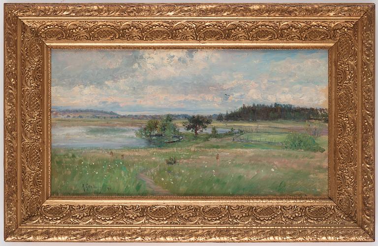 Anton Genberg, Lake landscape with a rowboat.