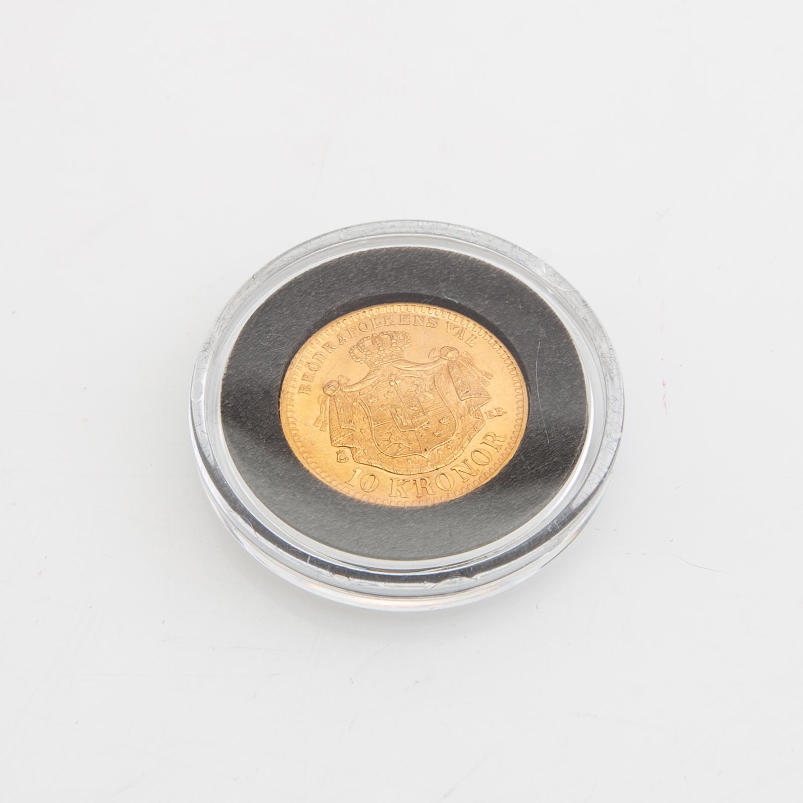 Guldmynt Sverige, Oscar II 10 kr, 1894, felpräglat.