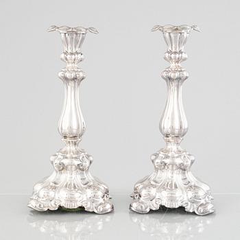 A pair of Swedish silver candlesticks, mark of CG Hallberg, Stockholm 1955.