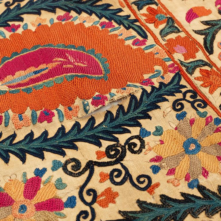 A 19th century Suzani embroidery, prossibly  Bukhara, Uzbekistan, ca 241 x 164 cm.