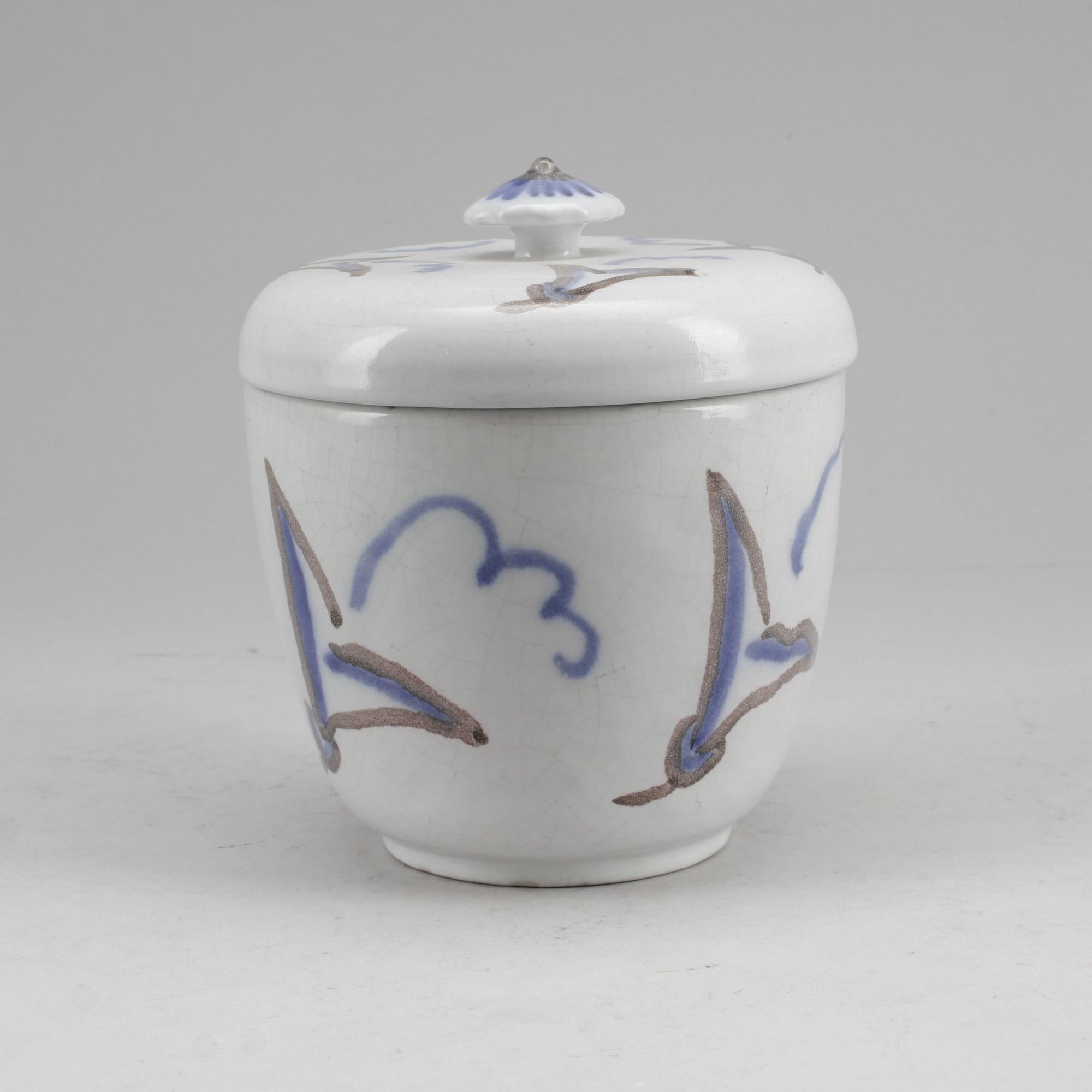 MUGG samt SKÅL MED LOCK, fajans, 2 delar, Wilhelm Kåge, uniksignerade.