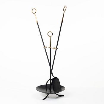Gunnar Ander, Fire utensils on a stand, Ystad Metall, second half of the 20th century.