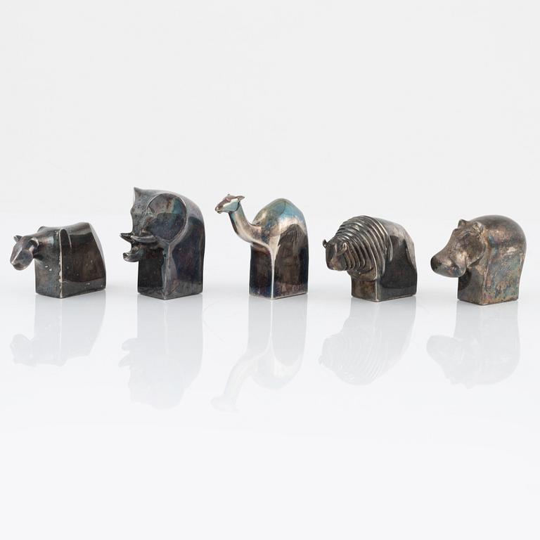 Gunnar Cyrén, five figurines, silver-plated zinc, Dansk Designs, Japan.