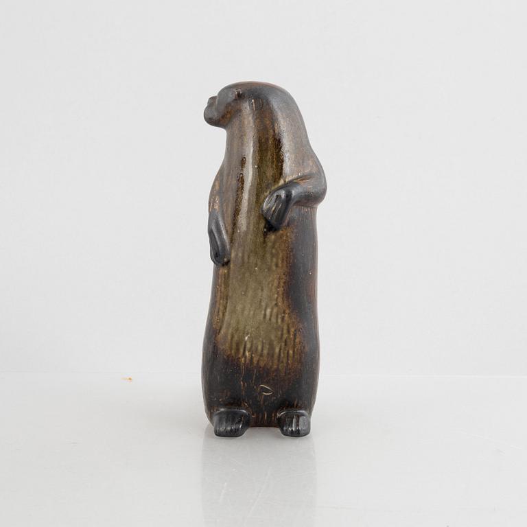 Lisa Larson, two stoneware figurines, 'Utter'(Otter) & 'Visent'(Wisent), WWF & Nordiska Kompaniet, Gustavsberg, 1975-87.