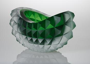 A unique Mårten Medbo 'Core' deep cut 'hot worked and cut glass' bowl, Ajeto, Czech Republic 2008, made by Miroslav Barkovský and Stanislav Cais.