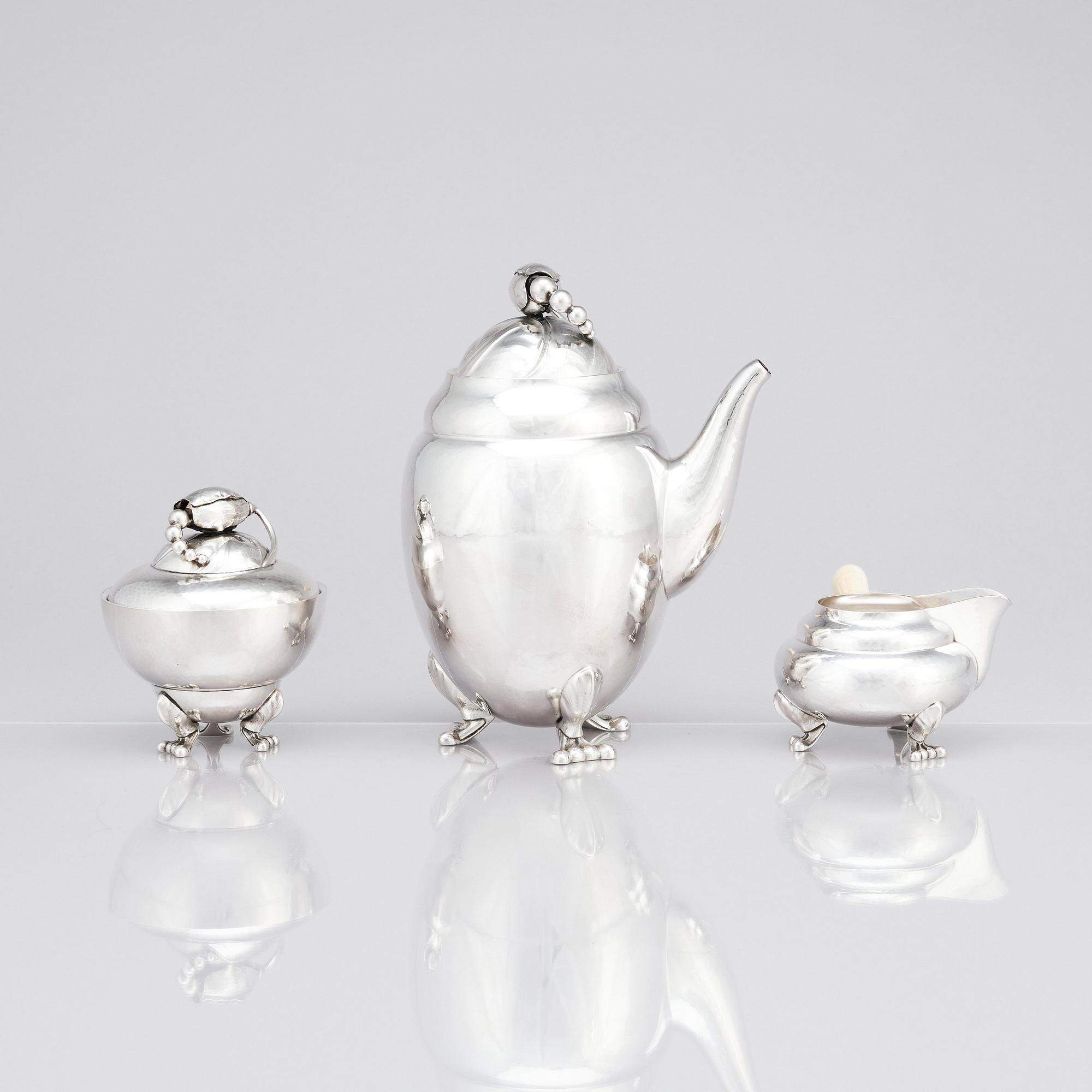 Georg Jensen, a sterling silver 3 pieces 'Blossom' coffee service, Jensen & Wendel, Copenhagen 1945-51.