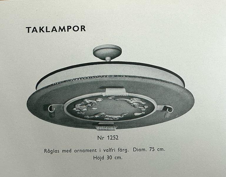 Bjerkås Armatur, taklampa, modell "1252", Swedish Modern, Göteborg 1940-tal.